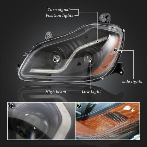 Pair Headlights Assembly for Kenworth T680 2013-2021 LED Projector Headlamps Replacement Left Driver and Right Passenger （Black）