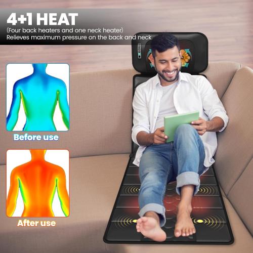 Massage Mat, Detachable Neck Massager, Full Body Vibration Heating, Massage Pad with 10 Vibrating Motors and 9 Speed Settings for Home Office Use, Gift for Men Women Parents Christmas,Black