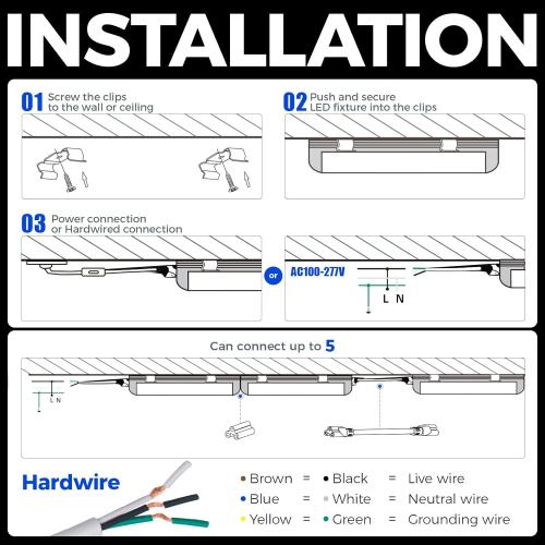Barrina T8 LED Shop Lights for Workshop 4FT, 50W, 5000K, Daylight White, Clear Cover, Ceiling, V-Shape Shop Light Fixture, Garage, Warehouse, Basement, ETL Listed, 4Packs
