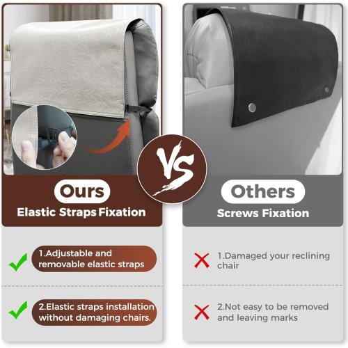 Headrest Cover for Recliner Chair Recliner Headrest Protector Faux Leather Headrest Cover with Elastic Straps Couch Headrest Covers for Furniture Sofa Protector 17 x 27In(Beige)