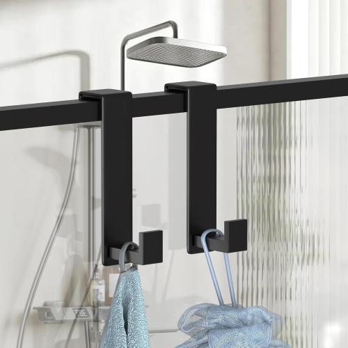 PMMASTO 2-Pack Over The Door Hooks - Rustproof Stainless Steel Door Hangers Fits for 1-3/4 Inch Thick Doors, Non-Marking and Tool-Free Easy Install​​ (Black, L Shape)