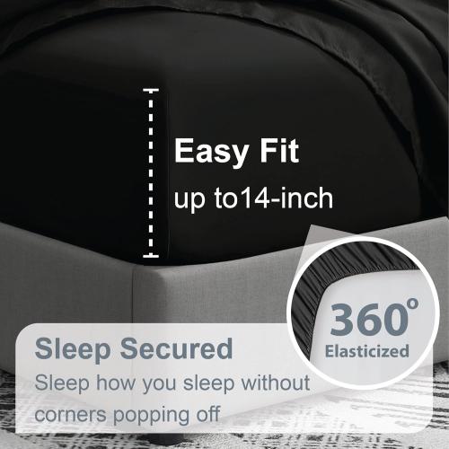 Swift Home Twin 4-Piece Microfiber Sheet Sets (Includes 1 Bonus Pillowcase), Ultra-Soft Brushed - Extremely Durable - Easy Fit - Wrinkle Resistant, Twin, Black
