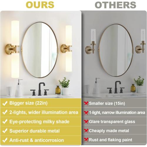 Wall Sconces Set of Two, Hardwired Brushed Gold Bathroom Sconces Wall Lighting with Milky White Glass, Modern Sconces Wall Decor Set of 2 Bathroom Light Fixtures for Mirror Living Room Hallway Bedroom