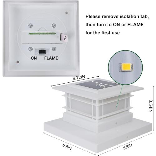 Dynaming 6 Pack Solar Post Cap Lights Outdoor with Flickering Flame Light, White Shell Fence Post Solar Lights Fit 4x4 5x5 Vinyl/Wooden Posts, Brightness LED Lighting Decor for Garden Deck Patio