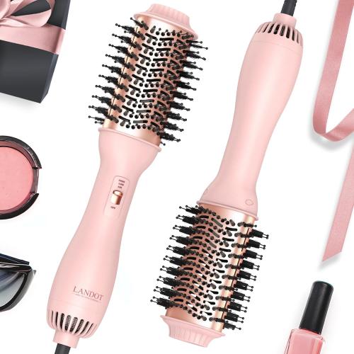 LANDOT Hair Blow Dryer Brush - One-Step Hot Air Brush for Fast Drying Smoothing Volumizing, Ionic Anti-Frizz Delivers Salon Blowout Results, 3 Heat/2 Speed Settings fit All Hair Types, Rose Gold Pink