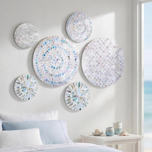 Novabright 6 Pcs Shell Wall Decor 11.8 Inches Natural Mother of Pearl Shell Plate Coastal Wall Art Mosaic Sculpture Handmade Hanging Plates Arts for Bedroom Bathroom Home Office Hotel
