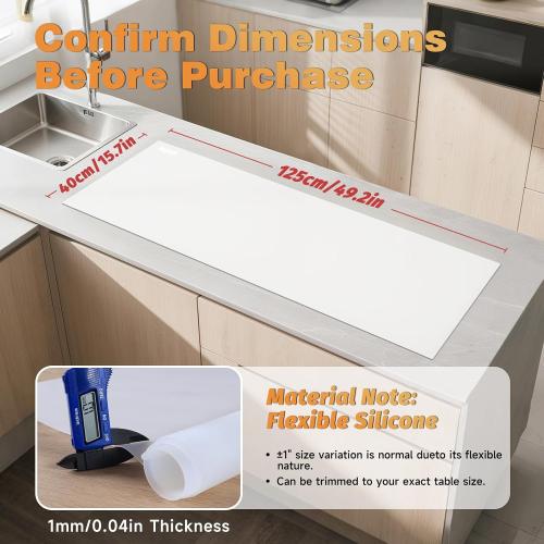 49.2 x 15.7 Large Silicone Mat for Kitchen Counter Protector, Cuttable Silicon Countertop Protector Mat Heat Resistant Mats for Countertop, Cut to Fit Placemat Ship Roll by Foepoge, Translucent