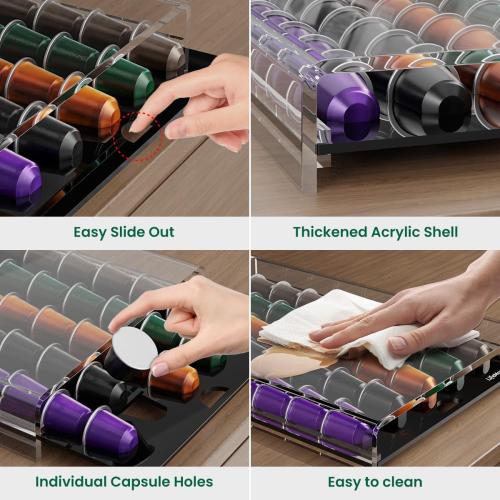 Acrylic Coffee Pod Holder for Nespresso OriginalLine Capsules, 40 Pods Capacity for Countertop Coffee Bar Home Office Kitchen