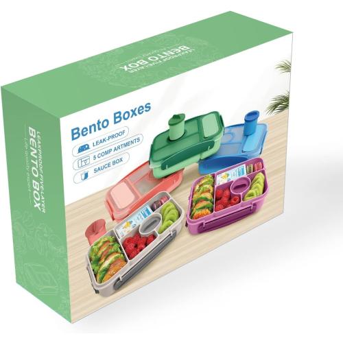 Blue Lunch Box Kids,Bento Box Adult,Lunch Containers for Adults/Kids/Toddler,5 Compartments Bento Lunch Box with Sauce Vontainers,Microwave & Dishwasher & Freezer Safe,BPA Free