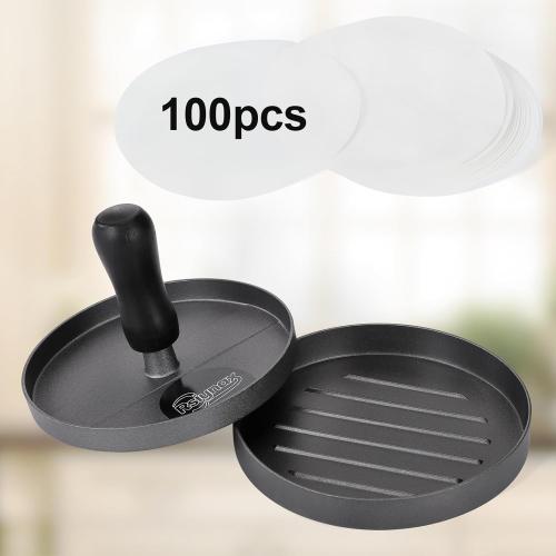 Burger Press Patty Maker, Non-Stick Aluminum Hamburger Mold with 100 Patty Papers for Kitchen Grill BBQ Camping