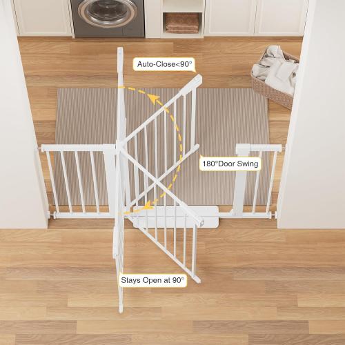 Cumbor 29.7-54.2 Baby Gate for Stairs, Mom's Choice Awards Winner-Dog Gates for Doorways, Auto Close Safety Pet Gate for Dogs Indoor, Easy Install Pressure Mounted Child Gate with Walk Thru Door, White