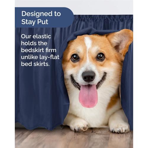 Wrap Around Dust Ruffle Bed Skirt, Queen Size - 14 Inch Drop, Navy Blue