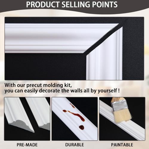 Lunghaa 3-Frame 16 x 16 Premade Accent Wall Molding Kit, Ready-to-Assemble Wainscoting Panels, Pre-Cut Chair Rail Moulding Trim Picture Frame for Home Décor