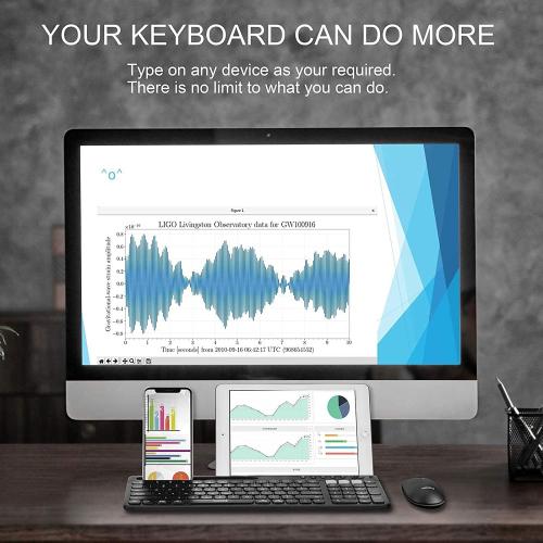 Multi Device Wireless Keyboard - Bluetooth Keyboard for Tablet - Universal Compatible with iPhone iPad Android Phone Cellphone PC Computer - Built-in Stand - Long Battery Life - Easy Setup