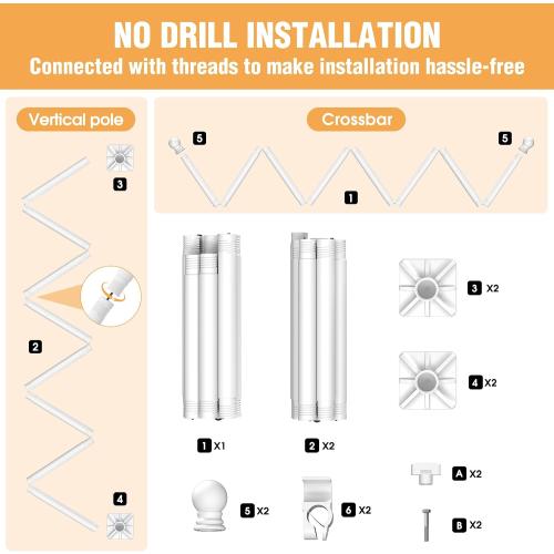AKTOP Room Divider Curtain Rod, No Drill Tension Rod for Privacy, White