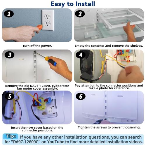 Upgraded DA97-12609C Refrigerator Fresh Food Evaporator Cover Compatible with Samsung DA97-12609A Evaporator Fan Motor Cover Assembly, Replace AP5651826 PS5575384 Refrigerator Evaporator Cover
