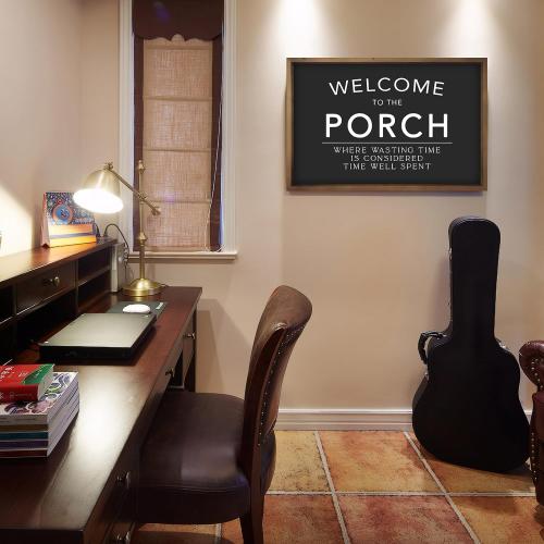 23.6x15.7 Welcome to Our Porch Sign | Wooden Large Front Back Porch Wall Decor, Outdoor Patio Hanging Art, Black and White Farmhouse Decoration for Home