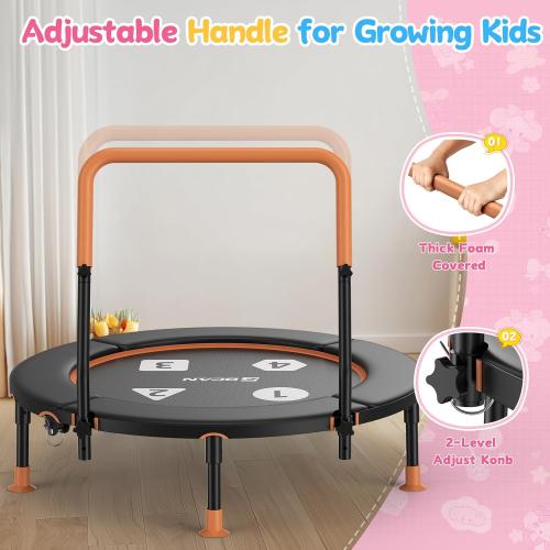 BCAN 36' Toddler Trampoline, ASTM Certified-Foldable Mini Trampolines for Kids Ages 1-6, Adjustable Handle, Safety Pad & Foldable Legs, Baby Trampoline Indoor/Garden, Gift for Boy and Girl