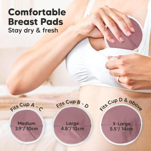 Organic Nursing Pads - 14 Washable Breast Pads for Breastfeeding, Wash Bag, Viscose Derived from Bamboo Reusable Nipple Covers for Breastfeeding Essentials, Soft & Absorbent (Plum, M 3.9)