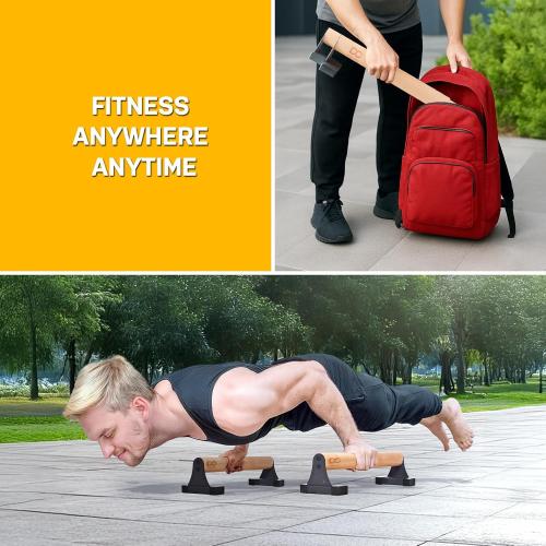 Double Circle Parallettes Push Up Bar with Ergonomic Wooden Handles - Calisthenics Equipment - Non-slip Parallel Bars for Strength Training and Calisthenics - Pushup Handles Parallettes Bars