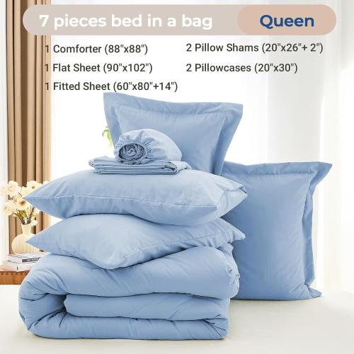 3 Pieces Queen Comforter Set, Soft Bed   Queen Size, Set with Comforter, Pillowcases color Blue