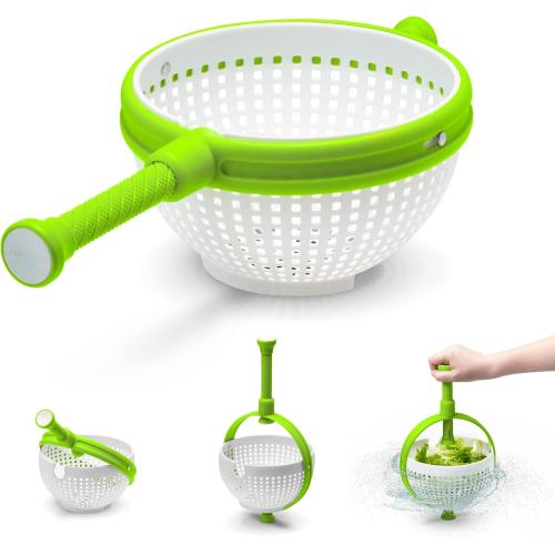 Dreamfarm Spina 2-In-1 Easy-To-Use, Collapsible Salad Spinner & Straining Colander for Salad, Fruit, Vegetable, Lettuce - White/Green