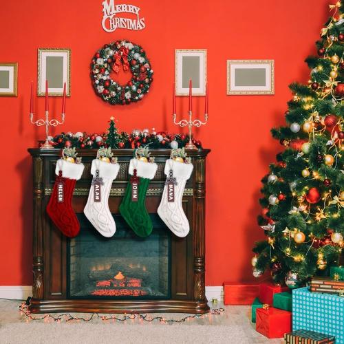 XIMISHOP 4PACK Christmas Stockings,18Inches Large Cable Knitted Stocking Personalized Xmas Hanging Stocking Decorations with for Holiday Christmas Party Family Decor(Green Red White