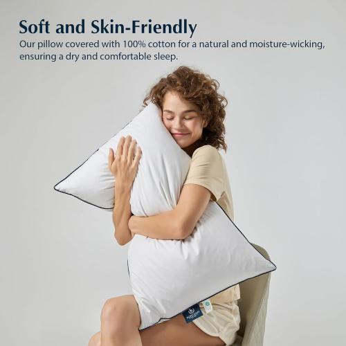 Pacific Coast Goose Feather and Down Bed Pillows Standard Size Set of 2, Hotel Pillow for Sleeping, Downproof, Soft, Fluffy, 100% Cotton Shell