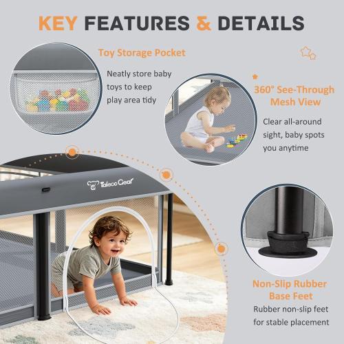 TOREVSIOR Foldable Baby Playpen with Mat, 50×50 Collapsible Play Pen for Babies and Toddlers, Indoor & Outdoor Kids Safety Play Pen, Portable Play Yard, Foldable Baby Playpen with 50 Ocean Balls