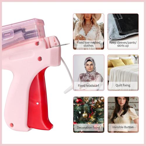 clothes stitch gun tagging gun for clothing for clothes，Single needle mini clothing embroidery sewing gun，the stitchy quick stitch sewing gun for clothes ，6-pin label gun and 2000 fasteners（Pink）