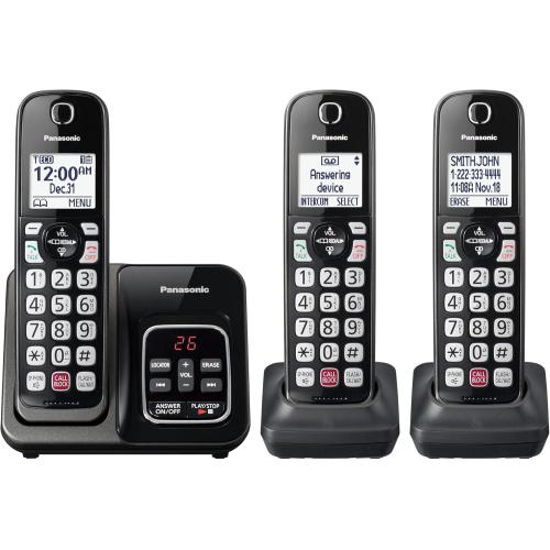 2Pack .. ..Panasonic Cordless Phone with Answering Machine, Advanced Call Block, Bilingual Caller ID and Easy to Read High-Contrast Display, Expandable System with 2 Handsets - KX-TGD833M (Metallic Black)