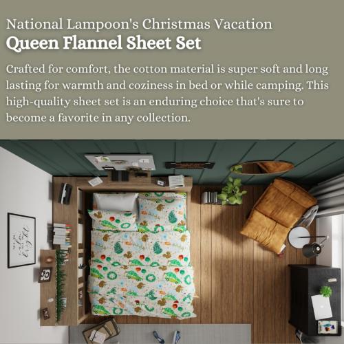 National Lampoon's Christmas Vacation Holiday & Christmas Bedding Super Soft 100% Cotton Flannel Sheet Set, Queen, (Officially Licensed Product) by Franco