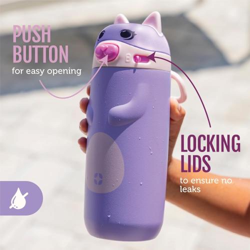 Ello Ellies 12oz Vacuum Insulated Stainless Steel Kids Water Bottle with Straw and Built-in Carrying Handle and Leak-Proof Locking Lid for School Backpack, Lunchbox and Outdoor Sports, Unicorn