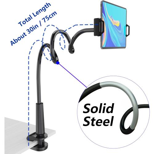 Tablet Stand Holder, Mount Holder Clip with Grip Flexible Long Arm Gooseneck Compatible with ipad iPhone/Nintendo Switch/Samsung Galaxy Tabs/Amazon Kindle Fire HD - Black