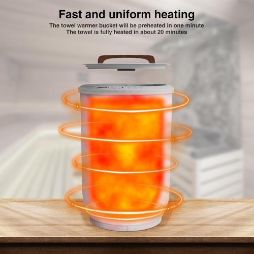 SAMEAT Heated Towel Warmers for Bathroom - Large Towel Warmer Bucket, Wood Handle, Auto Shut Off, Fits Up to Two 40X70 Oversized Towels, Gray