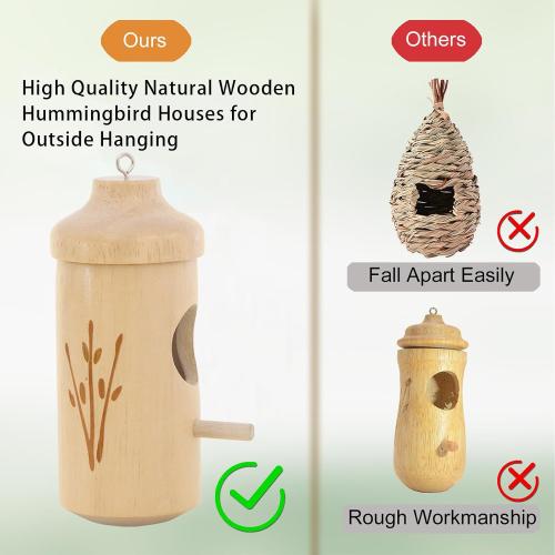 Hummingbird House - Natural Wooden Hummingbird Houses for Outside Hanging, Gardening Gifts for Women, Bird Lovers 3 Packs