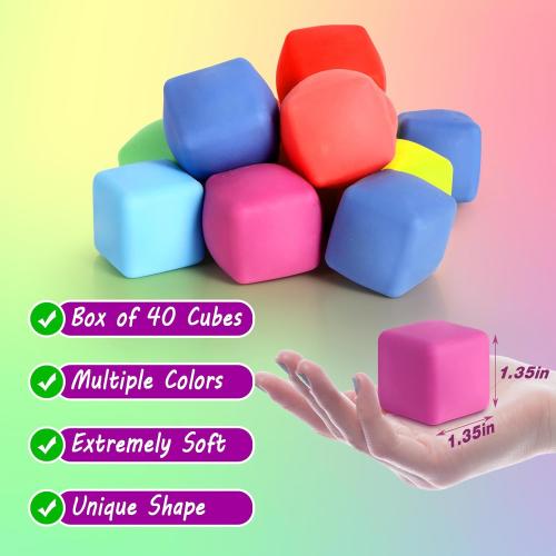 36 Pack Slow Rising Stress Cube Fidget Toys, Squishy Balls Sensory Fidget Toys for Kids Adults, Square Shape Fidgets for Classroom, Party Favors Pull Stretch Squishy Toy Classroom Prize Box Toys