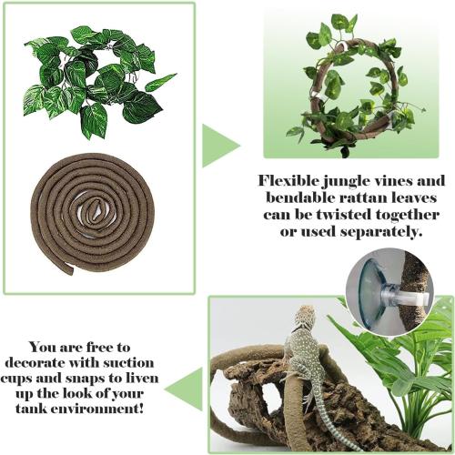 kathson Reptile Resin Dinosaur Skull Decoration Bearded Dragon Tank Triceratops Skeleton Accessories Vines Flexible Leaves Decor for Lizards Tortoises Snakes Frogs(3 PCS)