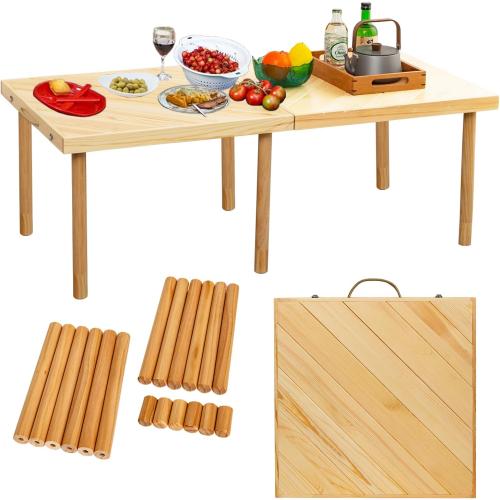48x24 Boho Wooden Picnic Table, Portable Outdoor Low Picnic Table with Adjustable Legs 13 & 16 for Floor Seating, Beach, Camping, BBQ, Backyard, 48x24in Seating for 6 People