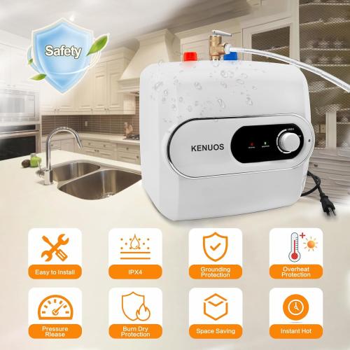 4 Gallon Water Heater Under Sink Instant Hot Water Heaters 1500W 110V 120V Mini Tank,Under Counter Water Heater with Safety Vavle 1/2 NPT for Kitchen,Bathroom,Camper,RV, White