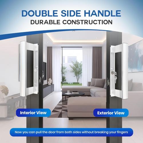 Sliding Glass Door Handle Set with Interior and Exterior Handles, 6-5/8, Fits 1 to 1-1/8 Thick Doors. (White- Straight Handle 2 Sides, Straight Tube Handle with Key)
