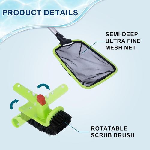 Sepetrel Deluxe Swimming Pool Cleaning Kit Including Professional Leaf Skimmer Net,Half-Depth Fine Mesh Net,17.5 Pool Brush Head & Hand Scrub Brush(NO Pole)