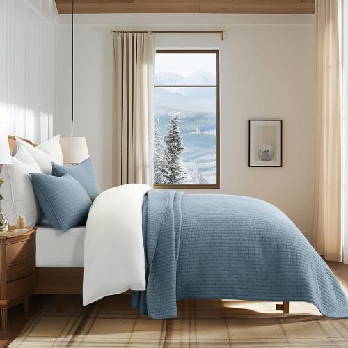 EVERGRACE x Kinsey Walsh Cross Stitch Pre-Washed Cotton Quilt Bedding Set Queen Size, Oversized 3 Pieces Lightweight Bedspread Coverlet for All Season, with 2 Matching Shams, Dusty Blue, 92x96