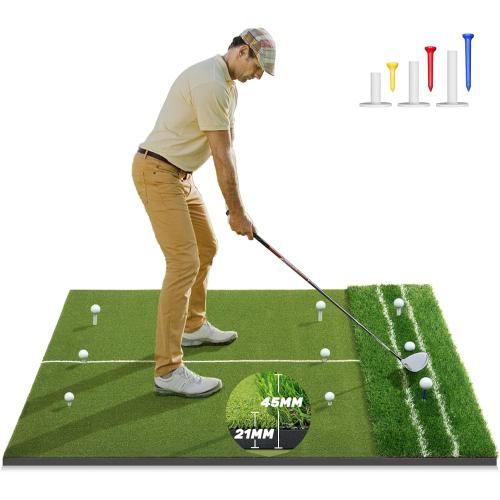 Premium Dual-Turf 5x4ft Golf Mat: Christmas Upgraded Golf Hitting Mat, Alignment & Angle of Approach Aid, Indoor/Outdoor Practice, Green,Ideal Golf Gifts