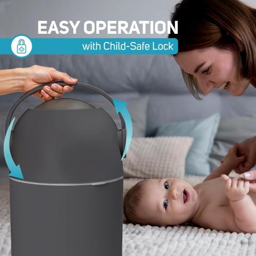 Color Grey L.A. Baby Magic Diaper Pail - Patented 100% Odor-Free System with Child-Safe Lock - Award-Winning Design - No Refills Required - Works with Regular Trash Bags - Gray