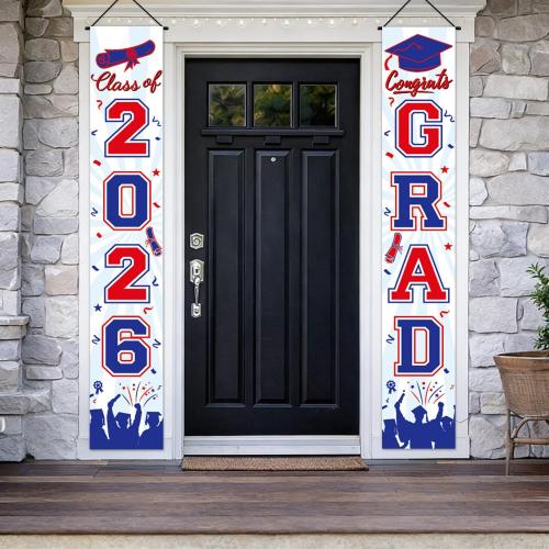 Graduation Decorations 2026 Porch Banner, Graduation Banner Class of 2026, Red and Blue Congrats Grad Decorations for Door and Porch Party Supplies