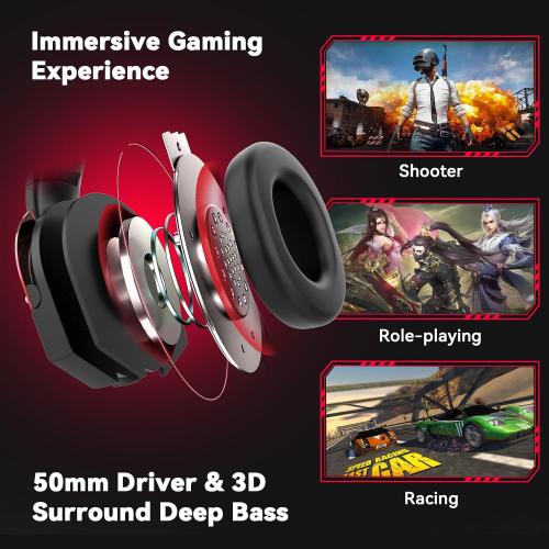 Black and Red A88 Gaming Headset with Microphone, Stereo Wired Noise Cancelling Over-Ear Headphones with Mic for Pc, Ps5, Xbox One Series X/s, Ps4, Computer, Laptop, Mac, Nintendo, Gamer (Red)