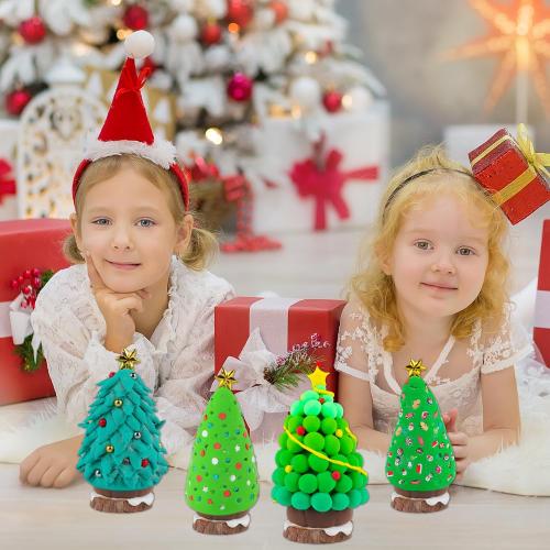 12Pack Christmas Trees DIY Crafts Kit - Air Dry Clay Christmas Crafts for Kids - Creative Air Dry Clay Modeling Indoor Decorations - Kids Christmas Trees Crafts Gift for School Winter Party Fun