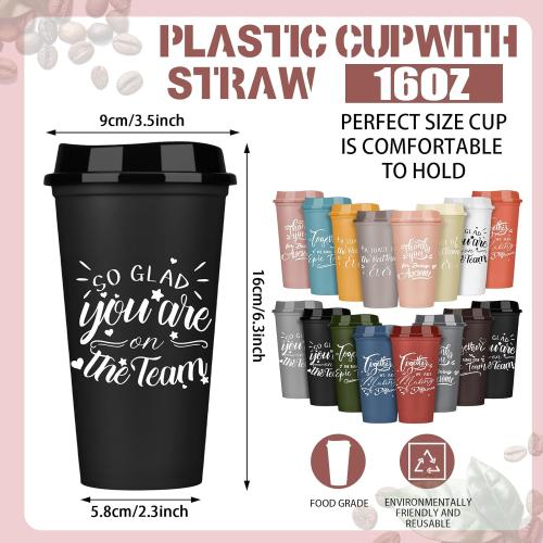 Pickmesh 60 Pcs Employee Appreciation Gifts Christmas Thank You Gift for Team Building 16 oz Teacher Plastic Coffee Cup with Lid Inspirational Travel Tumbler for Coworker Staff Pastor (Varicolored)