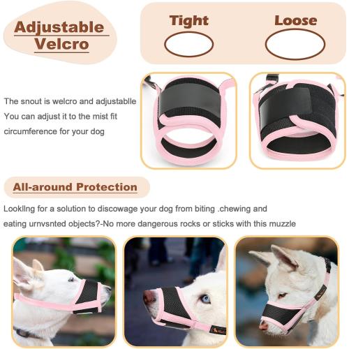 HEELE Dog Muzzle Nylon Soft Anti-Biting Barking Secure,Mesh Breathable Pets Muzzle for Small Medium Large Dogs 4 Colors 4 Sizes (L, Pink)